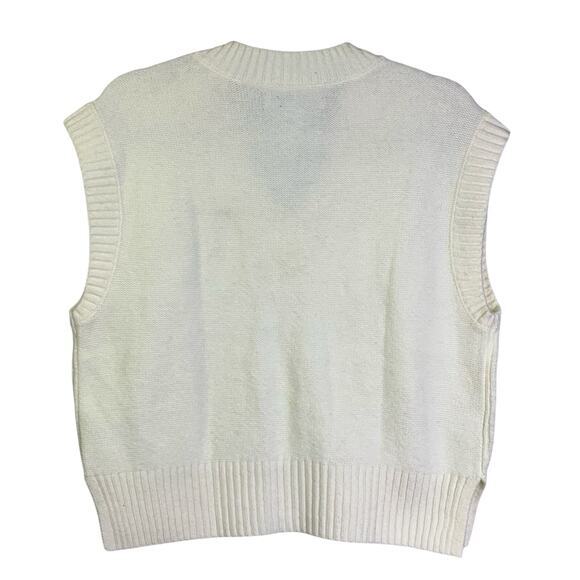 LOFT Sweater Vest Cable Knit Oversized V-Neck Whisper White Preppy Academia - Picture 5 of 14